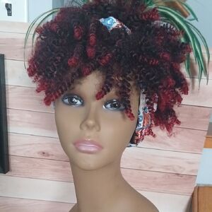 Curly Wig with Red Highlights